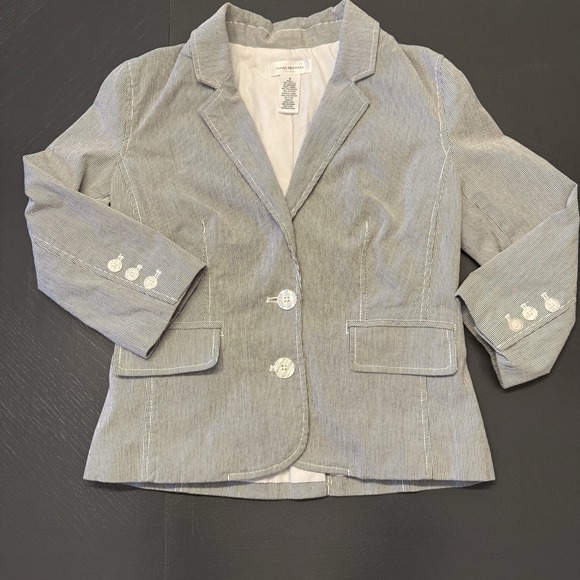Isaac Mizrahi Jackets & Blazers - Womens Business Office Pinstripe Blazer Jacket Isaac Mizrahi Grey S 3/4 Sleeve